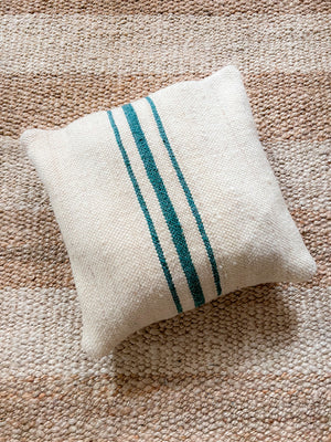 Flatweave Berber pillow - natural wool blue-green stripes 45 x 45cm