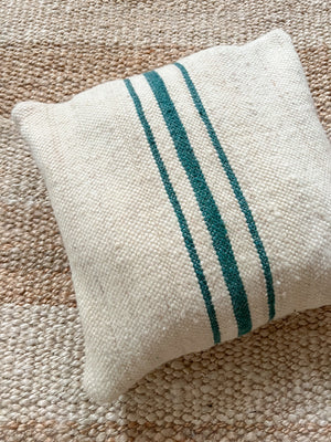 Flatweave Berber pillow - natural wool blue-green stripes 45 x 45cm