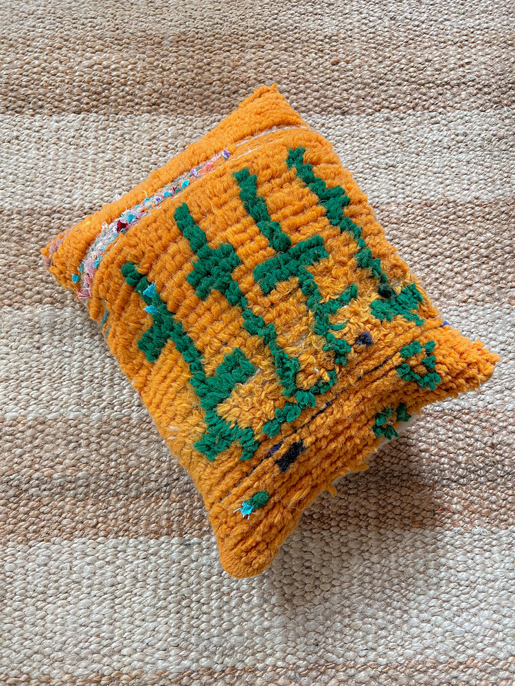 Flatweave pillow orange and green - 40 x 45 cm - wool and cotton