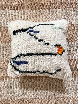 Azilal berber pillow - Natural wool and playful lines - 45 x 45 cm