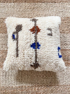 Azilal berber pillow - Natural wool and geometric pattern cobalt blue and brown - 45 x 45 cm