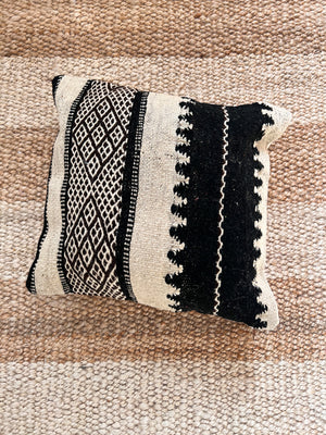 Flatweave pillow black dark brown and sandy beige - 40x40 cm