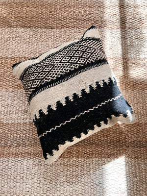 Flatweave pillow black dark brown and sandy beige - 40x40 cm