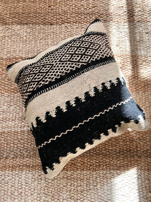 Flatweave pillow black dark brown and sandy beige - 40x40 cm