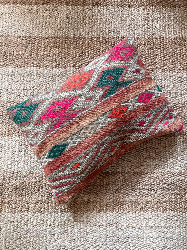 Fajr flatweave pillow with embroidery - Double sided/reversible - multicolor