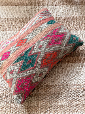 Fajr flatweave pillow with embroidery - Double sided/reversible - multicolor