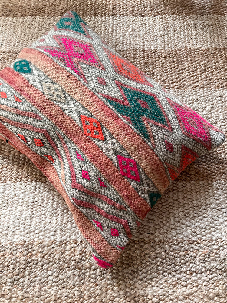 Fajr flatweave pillow with embroidery - Double sided/reversible - multicolor
