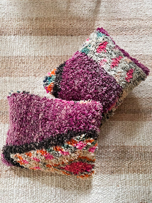 Eman Boujad pillow 50x40cm - Double sided - wool mauve wine blue orange pink sand and black