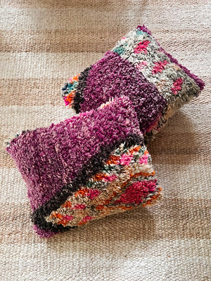 Eman Boujad pillow 50x40cm - Double sided - wool mauve wine blue orange pink sand and black