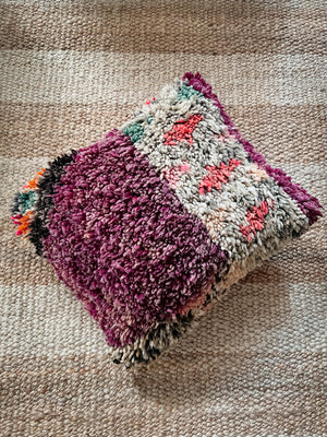 Eman Boujad pillow 50x40cm - Double sided - wool mauve wine blue orange pink sand and black