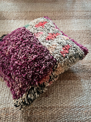 Eman Boujad pillow 50x40cm - Double sided - wool mauve wine blue orange pink sand and black