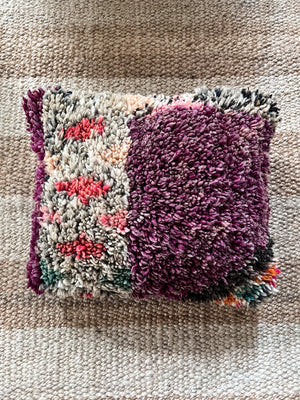 Eman Boujad pillow 50x40cm - Double sided - wool mauve wine blue orange pink sand and black