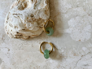 Green Aventurine Stone Hoops 1,5cm -24k gold and natural stone