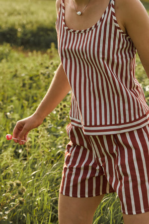 Cotton and linen top with stripes