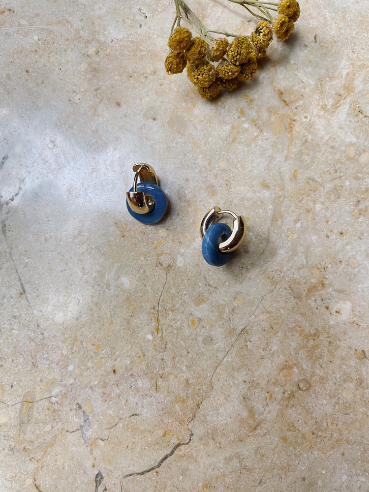 Blue Opal Stone Hoops - small 1,5cm