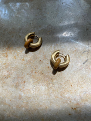 Gold hoop earrings with natural stone